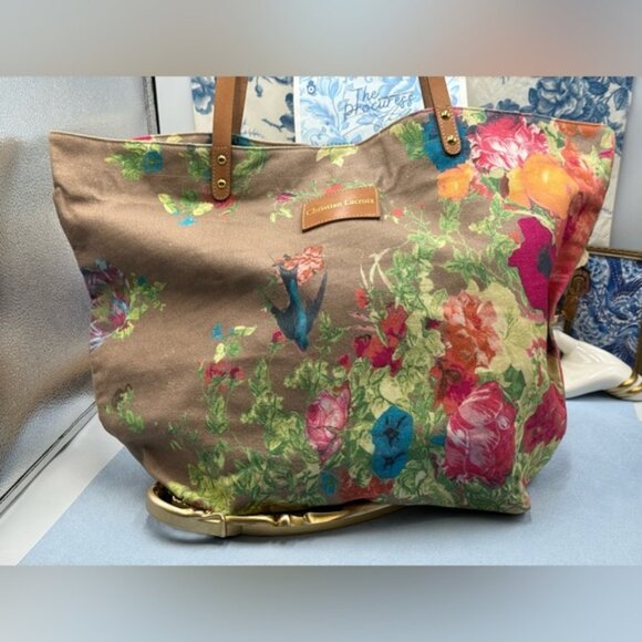 🆕 CHRISTIAN LACROIX 🧿 NWOT Shopping Tote Eden 1 Printed Canvas Taupe & Florals - Picture 4 of 16